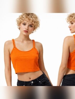 Nwt Full Circle Trends W/ Love Chunky Chain Strap Ribbed Tank Stretch Cropped